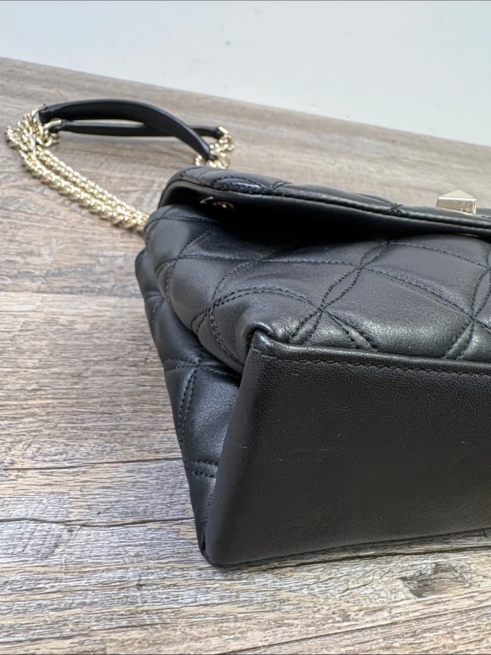 Kate Spade New York Black Quilted Leather Gold Chain Shoulder Bag